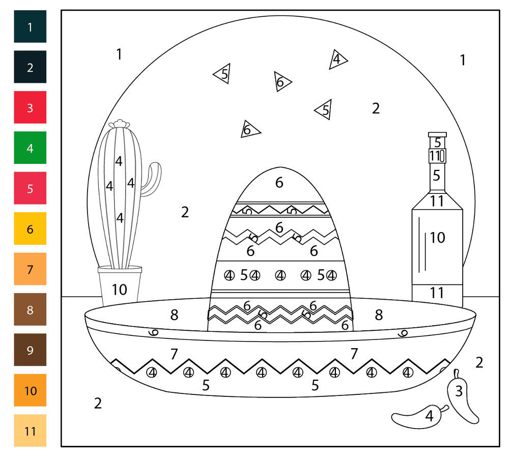 Sombrero 2 Color By Number Coloring Page Md Coloring Page — Free Printable — free printable coloring page